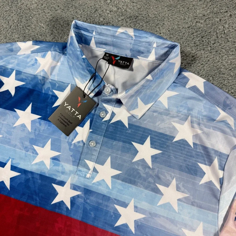 NWT Yatta Golf The‎ Patriot Polo Shirt Mens XL USA Flag Independence Performance